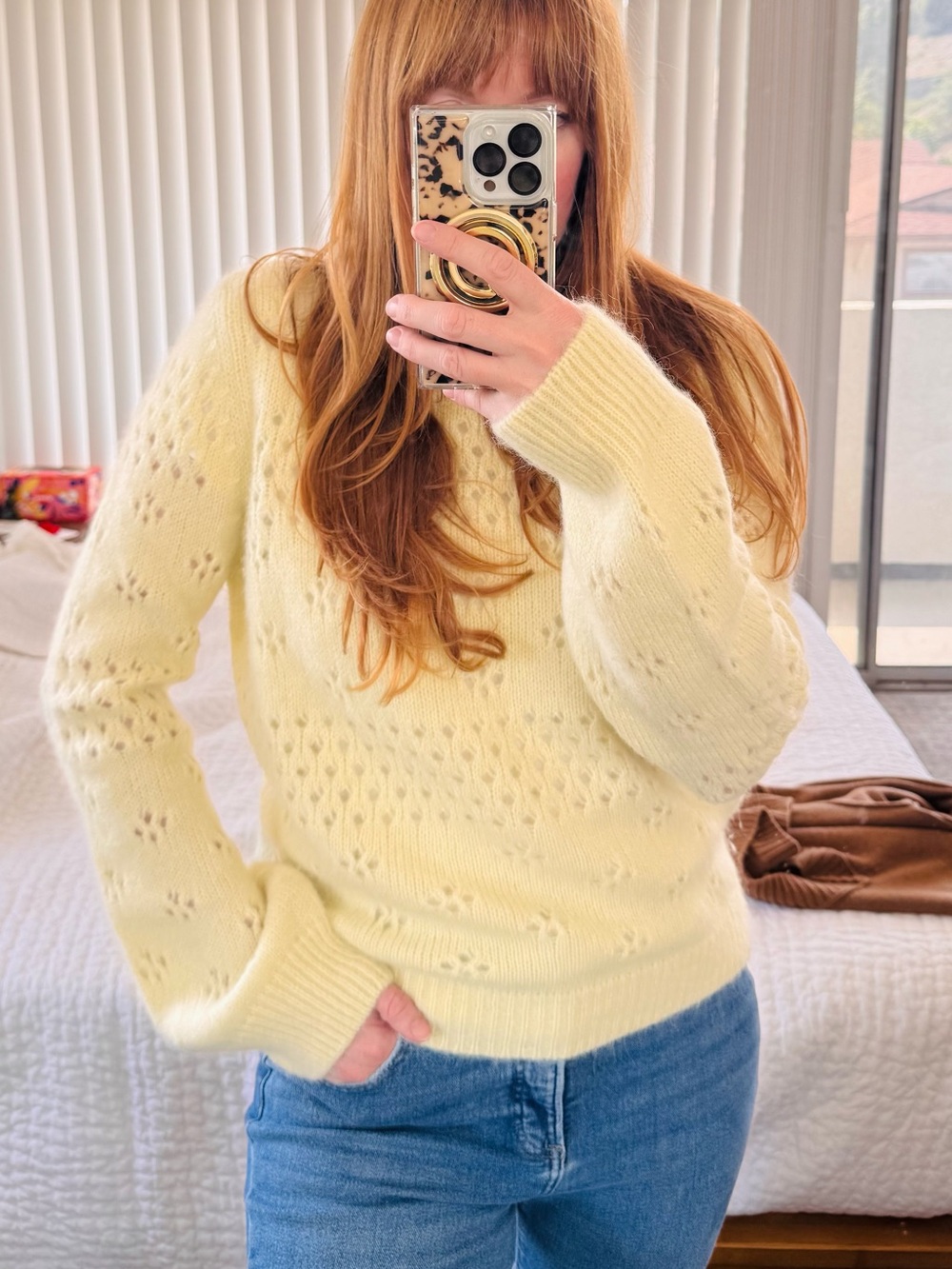 Anine Bing lemon Yellow Eyelet Crewneck Sweater